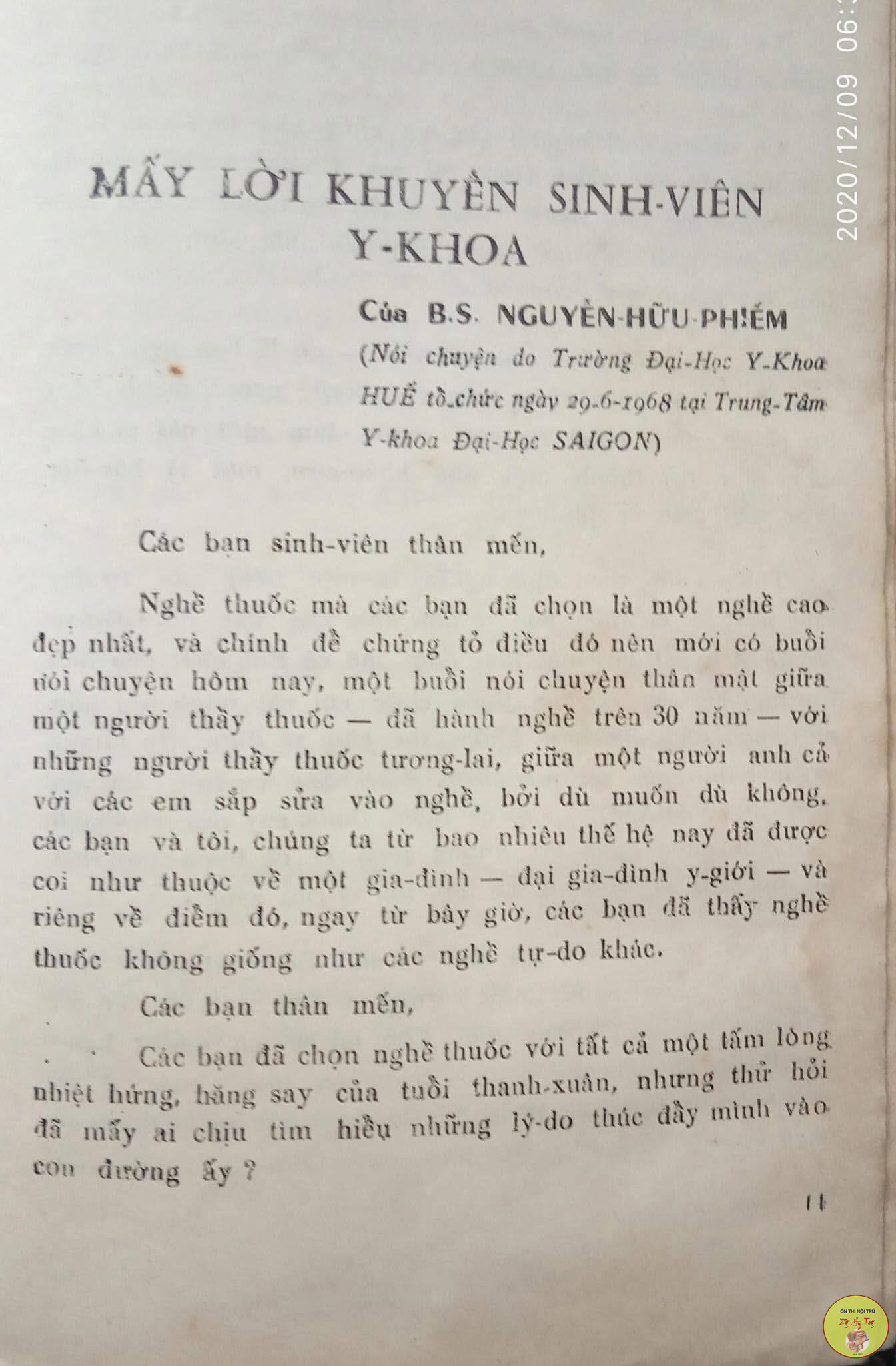 MẤY LỜI KHUYÊN CHO SINH VIÊN Y KHOA